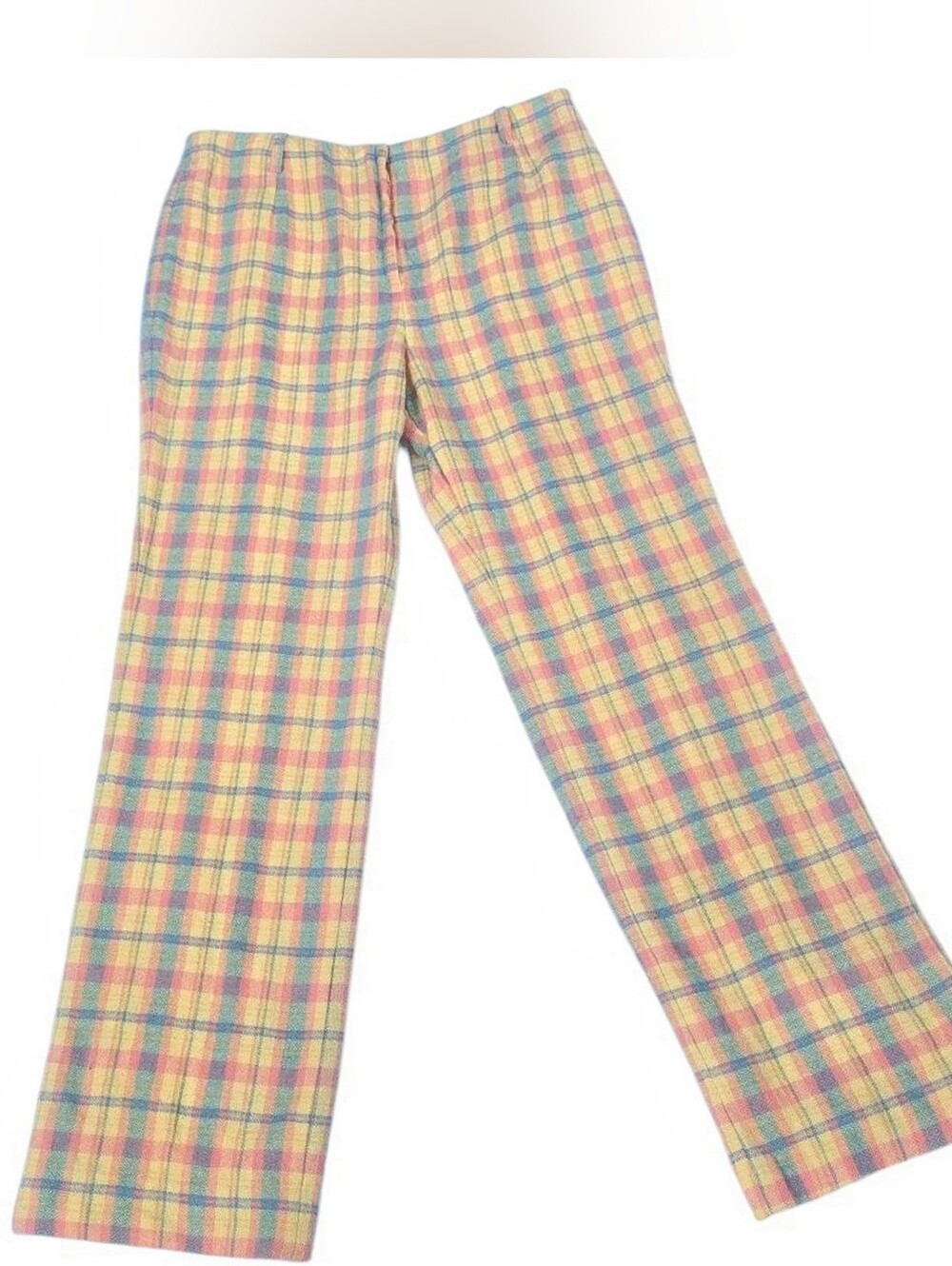 1960s Vintage Pants 60s Mod The Villager Pastel Plaid Trousers Small Medium S/M